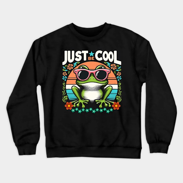Just Be Cool - Cool Cute Frog Crewneck Sweatshirt by JessArty